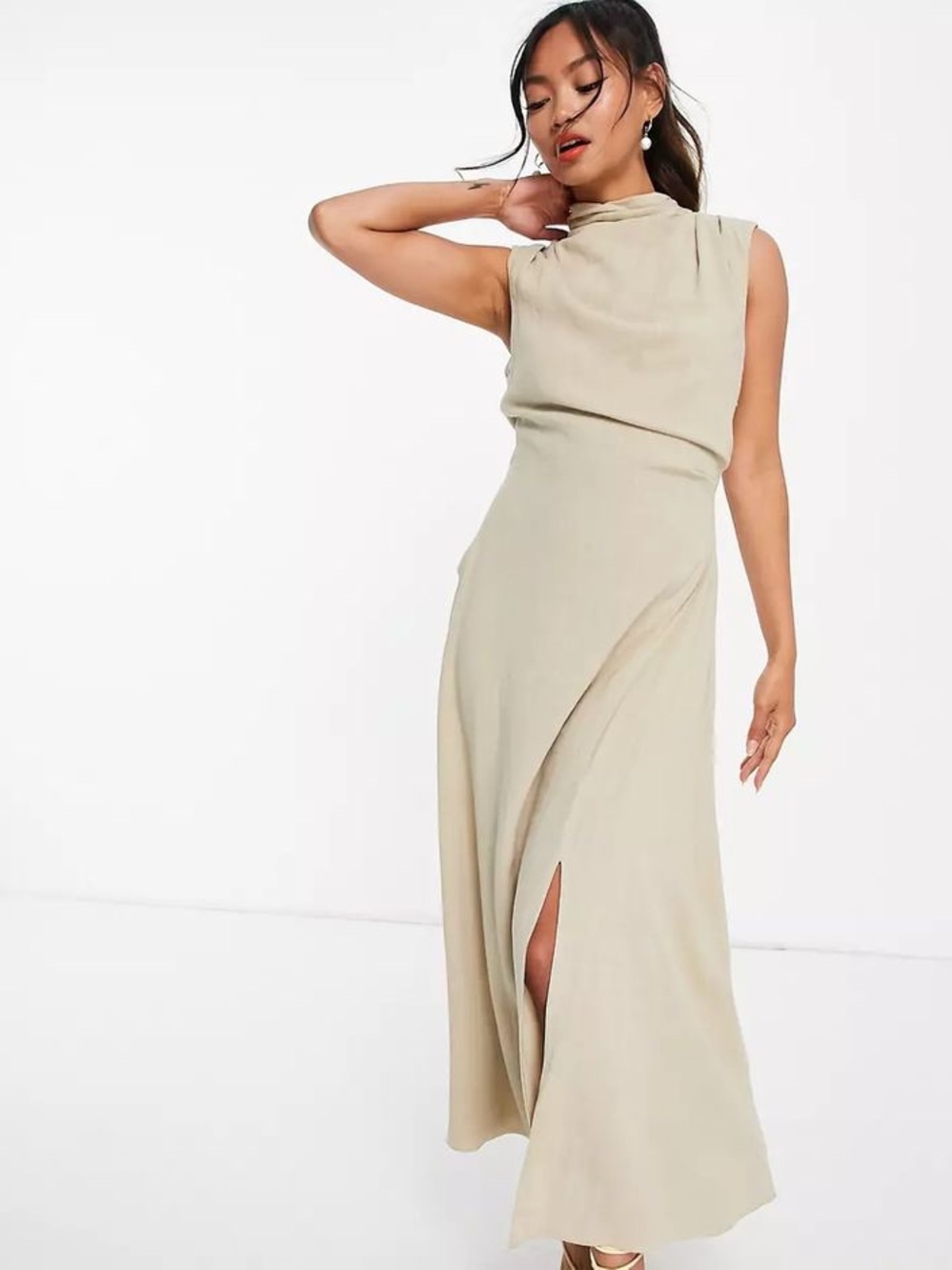 ASOS DESIGN Cowl Neck Midi Dress Open Back